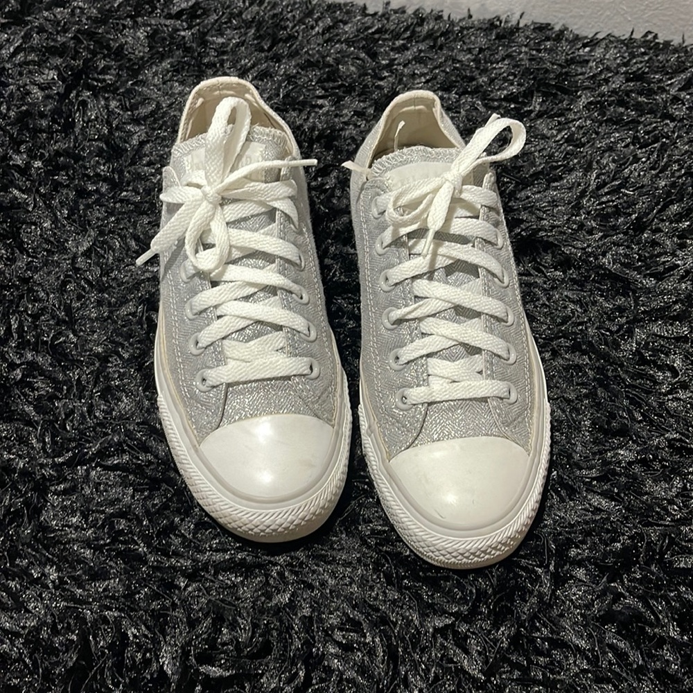 Converse All Stars - Size 8 EUC- Metallic Silver Fabric
